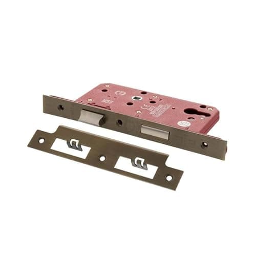 Image of Kooples Hardware Atlantic DIN Euro Profile Sashlock Double Throw 60mm Backset Mortice Lock Case for Euro Cylinder Doors (Matt Antique Brass)