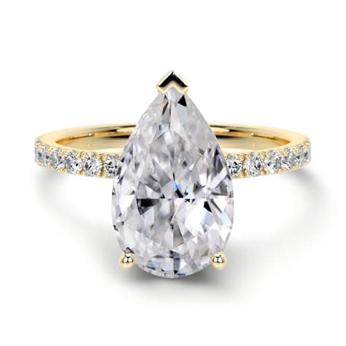Image of YDD 9ct/14ct/18ct Solid Gold Moissanite Engagement Rings for Women, 1-3CT Center Round/Oval/Pear/Radiant Cut Bridal Set Silver Wedding Anniversary Promise Band for Her Wife Girlfriend (Pear Cut)