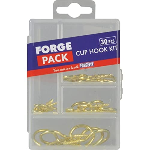 Image of ForgePack Cup Hooks | Assorted | Brass Plated | Pack 30