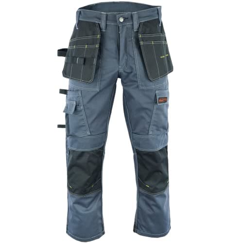 Image of WrightFits Men Pro Builder Work Trousers Grey - Heavy Duty Safety Combat Cargo Pants - Multi Pockets - Knee Pad Pockets - Triple Stitched - Durable Workwear (30W to 42W) (32W X 29L)