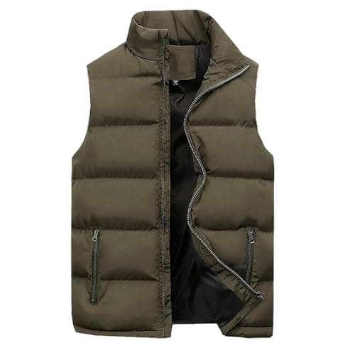 Image of Mens Padded Gilet Quilted Jacket Lightweight Puffer Body Warmer with Zipper Winter Warm Sleeveless Military Jacket Down Coat Body Warmer Outwear Bodywarmer Puffer Vests with Pockets