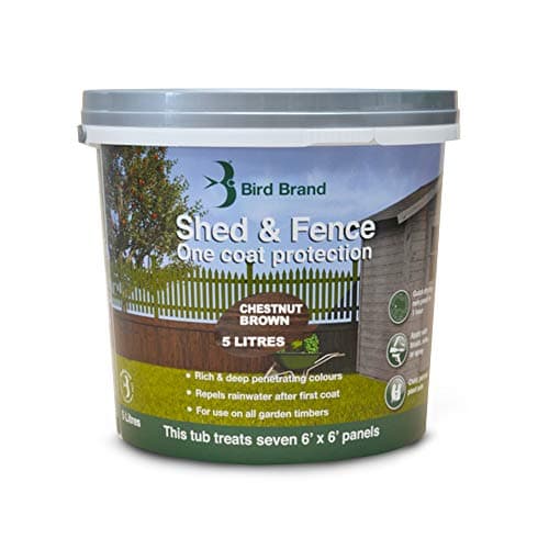 Image of Bird Brand Shed & Fence One Coat Protection, 5 Litre, Chestnut Brown Colour