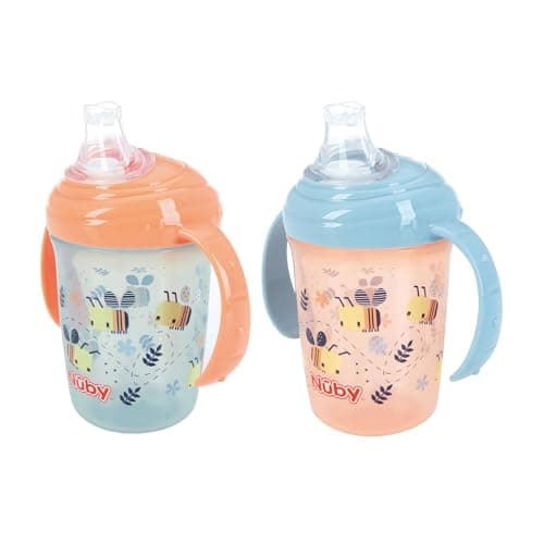 Image of Nuby Polypropylene (PP) Grip N Sip Water Bottle - No Spill Sippy Cup 240ml / 8oz Twin Handle Dishwasher and Microwave Safe Suitable Beaker for 4 Months Plus (Bees, Pack of 2) 048526890408