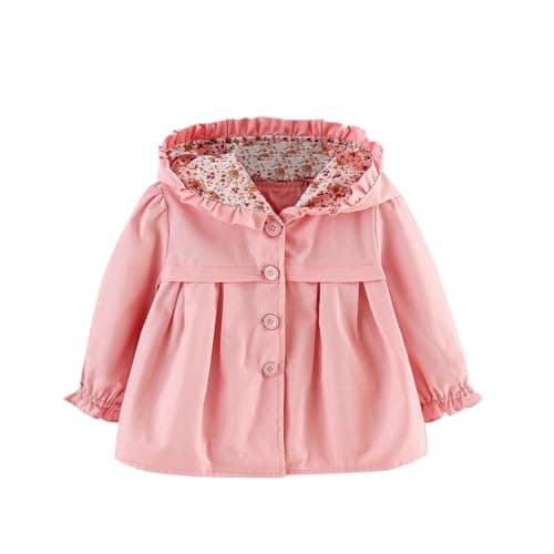 Image of Coat Kids Winter Jacket Toddler Casual Spring Hooded Jackets Windbreaker Jacket Outwear Coat Baby Girls (12-18 Months) Pink