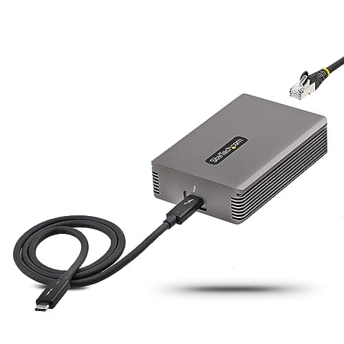 Image of StarTech.com Thunderbolt 3 to Ethernet Adapter, 10GbE, Multi-Gigabit, Thunderbolt 3 to RJ45 Network Adapter, 10GBASE-T/5-2.5GBASE-T NIC, 10G Network Adapter w/ TB3-Certified Cable, Win/Mac (TB310G2)