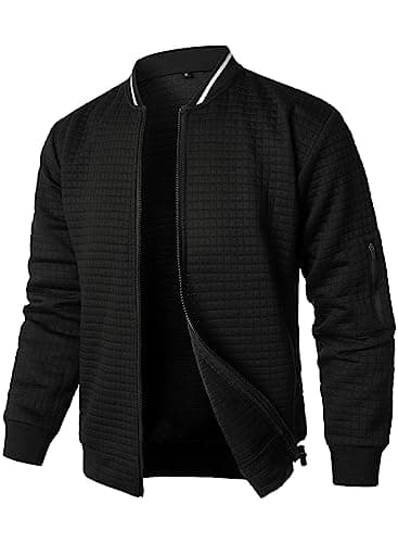 Image of HOOD CREW Men’s Zip Up Lightweight Bomber Jacket Casual Windbreaker Sport Varsity Jacket