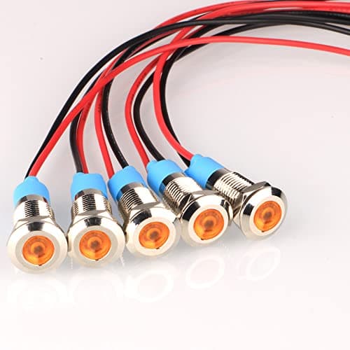 Image of Gebildet 5pcs 8mm AC/DC 12-24V LED Metal Indicator Light Waterproof Signal Lamp Pilot Dash Directional Car Truck Boat with Wire(Yellow)