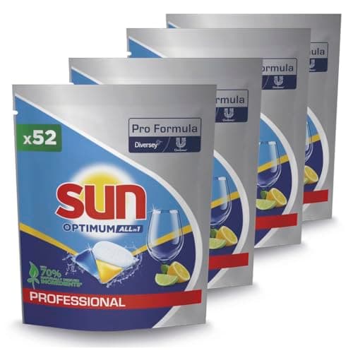 Image of Sun Professional Optimum All in 1 Dishwasher Capsules All in 1 with Rinse Aid and Salt, Suitable for Household and Commercial Dishwashers - 4 x 52 Pieces