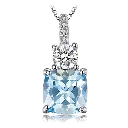Image of JewelryPalace 2.2ct Cushion Cut Genuine Sky Blue Topaz Pendant Necklace for Women, 14k White Gold Plated 925 Sterling Silver Necklace, Natural Gemstone Jewellery Sets 18 Inches Chain