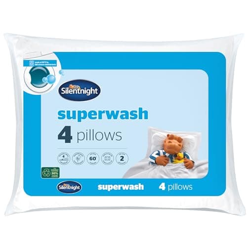 Image of Silentnight Superwash Pillows 4 Pack - Pack of 4 Medium Support Pillows Designed to Withstand Repeated Machine Washing for Fresh and Hygienic Sleep - Hypoallergenic,White