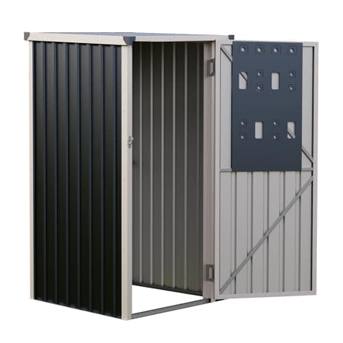 Image of Warmiehomy 3 x 3 FT Lockable Metal Garden Shed, Small Outdoor Storage Shed with Pegboard & Padlock - Waterproof Lean-to Garden Tool Shed, 90 x 90 x 161cm, Anthracite Grey