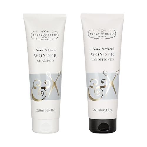 Image of Percy & Reed Wonder Shampoo and Conditioner 2 x 250ml Each, Sulphate Free Hair Shampoo and Conditioner, Rehydrates Dry Damaged Strands, Repairs Split Ends, UV Colour Care, I Need A Hero Collection
