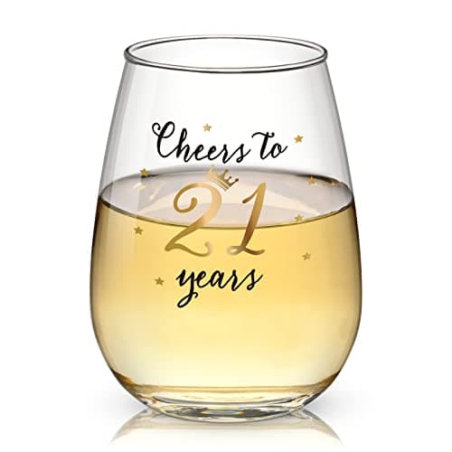Image of Livole 21st Birthday Gifts for Her, Him, Best Friends, 21st Birthday Gift Ideas, Cheer to 18 Years, Unique Anniversary Party Decorations, 15oz Stemless Wine Tumbler, Red Wine Glasses, Glass Coffee Cup