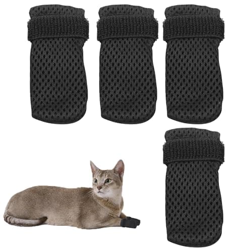 Image of 4 Pcs Anti Scratch Cat Boots - Anti Slip Cat Paw Socks Shoes - Adjustable Cats Claw Covers Breathable Mesh Foot Covers - Cats Paw Protector For Cutting Nails Pet Bathing (Black M)