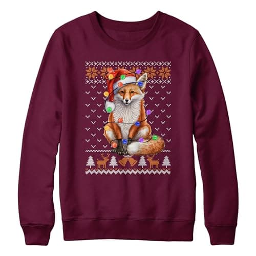 Image of Purple Print House Fox Christmas Kids Sweatshirt School Xmas Jumper Day Boy Girl Sweater Santa, 7-8 Years, Burgundy