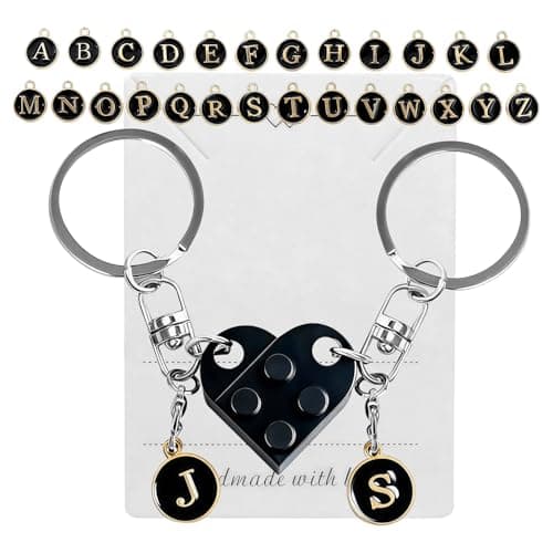 Image of TIHNY Personalised Heart Keyring, Matching Brick Heart Keychain for Couples, Cute Keyring Gifts for Boyfriend Girlfriend, Valentine’s Day, Anniversary, Birthday