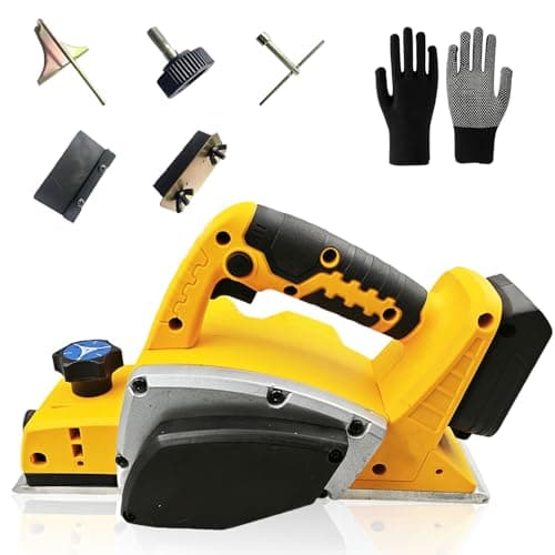Image of Cordless Handheld Planer for Dewalt 20V Battery,15000 RPM Brushless Electric Planer Wood 82MM Cut Width 2MM DepthThicknesser Planer for Wood Chamfer Carpenter Home DIY Woodworking(No Battery) (Yellow)