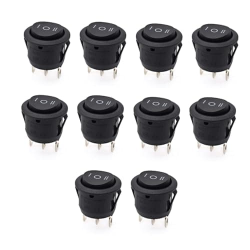 Image of JZK 10PCS Black KCD1-105 Round Toggle Rocker Switch, SPDT 3 Pin 3 Position ON/OFF/ON, AC 10A/125V 6A/250V, Power switch button for car, industrial equipment, household appliances