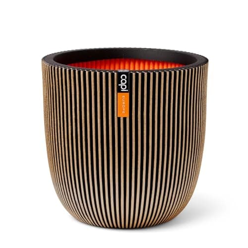 Image of CAPI EUROPE - Planter ball Groove NL - 43x41 - Gold - Opening Ø35 - Pot for indoor and outdoor use - Shatterproof - 100% recyclable - KGVGB933