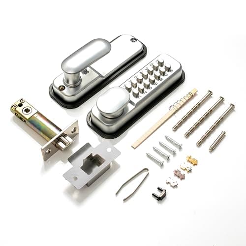 Image of TSS Digital Door Lock with 14 Button Combination and Holdback Feature - Weather Resistant Code with 3-7 Digit Length - Complete With Fixings, Silver