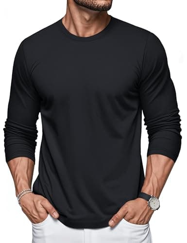 Image of MAGCOMSEN Men's Long Sleeve T-Shirt Cotton Crew Neck T-Shirts Moisture Wicking Breathable Casual Tops,Black,L