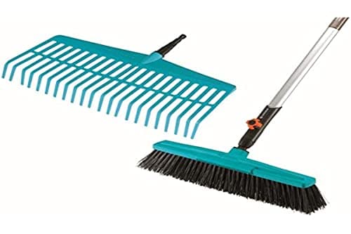 Image of Gardena 3081-20 combisystem Complete Setwith Fan Rake and Street Broom with Wooden Handle Made of 100% FSC-Certified Wood – Non-Wobbly Plug-In System