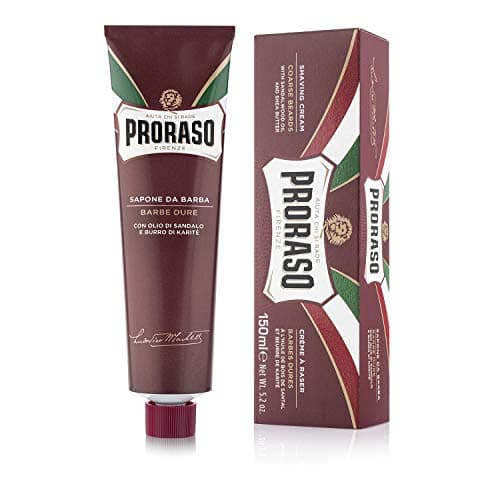 Image of Proraso Shaving Cream Tube, 150ml, Intensely Nourishing and Moisturising Shaving Cream for Men with Sandalwood Oil and Shea Butter, Made in Italy, Red