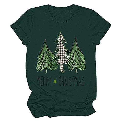 Image of luoluoluo Ladies Christmas T Shirt Sale Clearance Womens Short Sleeve Tops Merry Christmas Slogan Print Xmas Sweatshirt Christmas Tree T-Shirt Novelty Funny Tee O-Neck Casual Tshirts Activewear S-XXL