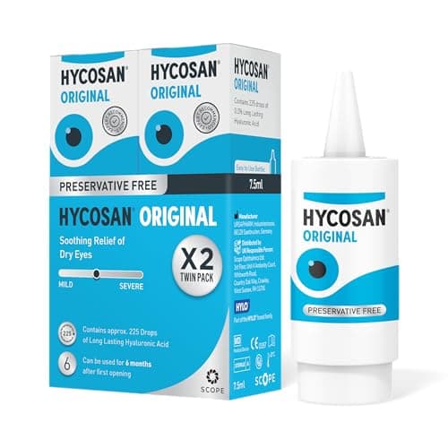Image of Hycosan Original - Twin Pack - Eye Drops with Hyaluronic Acid for Treatment and Rapid Relief of Mild to Moderate Dry Eyes - Preservative Free - 2 x 225 Measured Doses