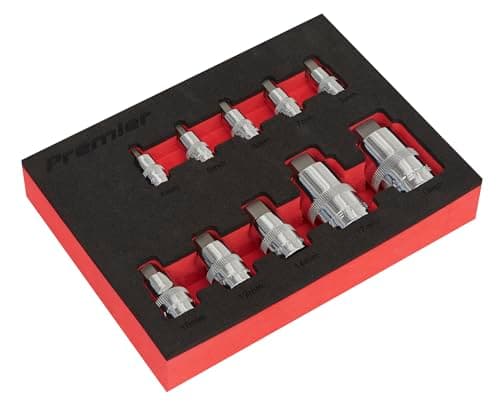 Image of Sealey AK6244 10PC 1/4", 3/8" & 1/2"Sq Drive Hex Socket Bit Set - Stubby