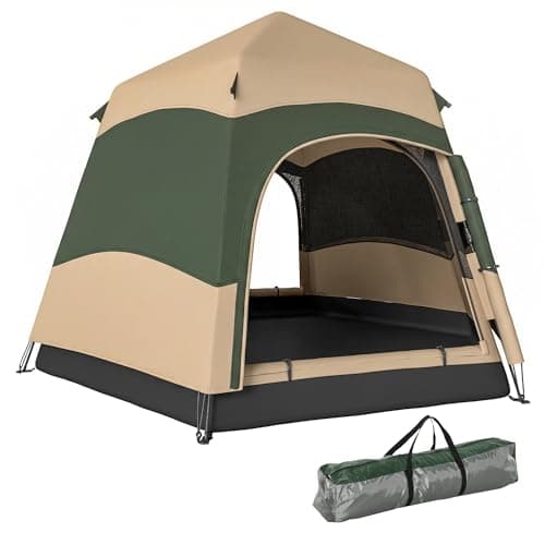 Image of Outsunny Double Layer Instant Pop Up Tent with Rainfly, Hexagon 4 Man Dome Tent, Portable Camping Shelter with Sewn-in Groundsheet and Carry Bag, for Festival Backpacking Road Trips, Khaki