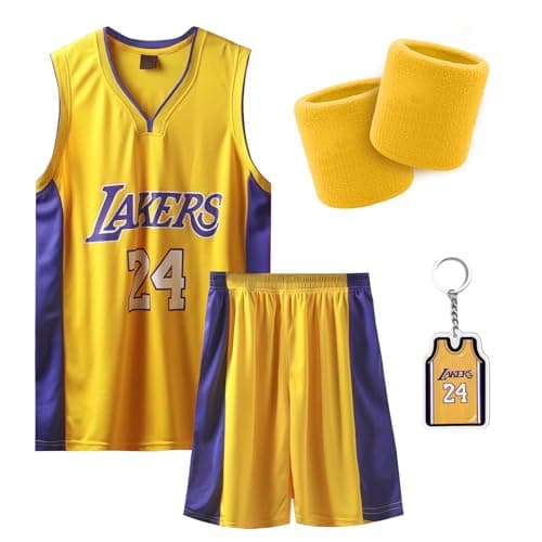 Image of Pardofelis Basketball Jersey Men's Basketball Jersey Training Clothing Sleeveless Breathable Sports Basketball Shirt and Shorts with 2 Sweatbands, Yellow-24, L