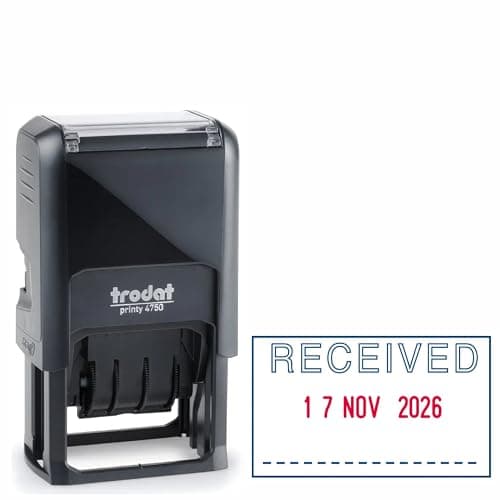 Image of Trodat Printy 4750 Dater Stamp with English Phrase RECEIVED - Self Inking, Red Ink Date and Blue Text