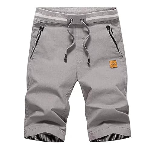 Image of HCSS Mens Shorts Casual Summer Chino Shorts with Elastic Waist and Big Pockets(Grey-XL)