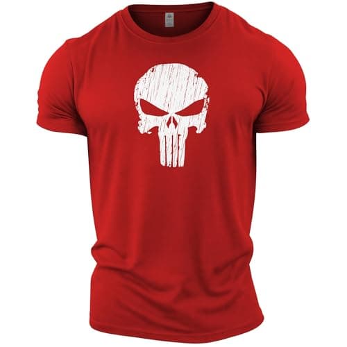 Image of GYMTIER Skull Men's Gym T-Shirt Bodybuilding Training Workout Lifting Top Clothing, Red, XXL