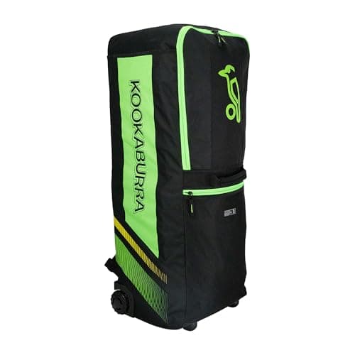 Image of Kookaburra WD4000 Wheelie Duffle Bag – Cricket Kit Bag with Detachable Straps, Bat Sleeves, Heavy-Duty Wheels & Padded Airflow Straps – Black/Neon Green, 900mm x 300mm x 300mm