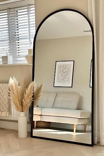 Image of MirrorOutlet The Arcus - Metal Frame, Framed Arched Leaner/Wall Mirror 71" X 35" (180CM X 90CM) Black