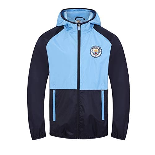Image of MANCHESTER CITY FC Official Boys Shower Jacket Windbreaker Navy Sky 10-11 Yrs