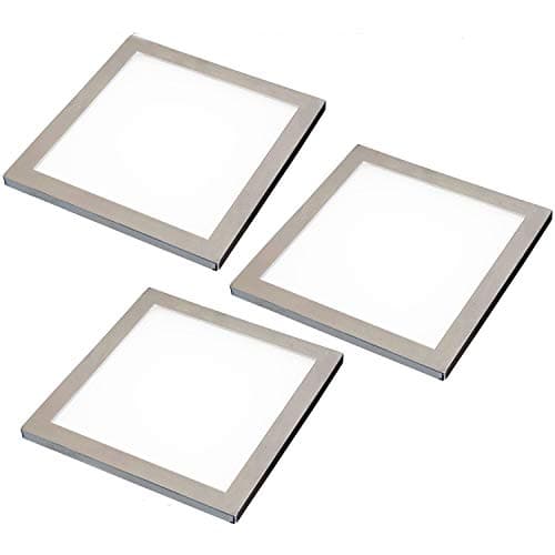 Image of 3 Pack | LED Under Cabinet Square Panel Spot Light & Driver Kit | Brushed Nickel & Natural White | Kitchen Diffused Slim Down Light | Worktop Countertop Unit Lighting | Modern Recessed Flush Mounted