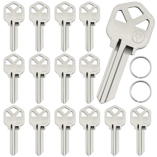 Image of AYWFEY KW1 Blank Key Blanks, Pack of 15 High Quality Brass Uncut Blank Keys, with 2 Key Rings, Copper Structures Blank Keys for Residential & Commercial Locks