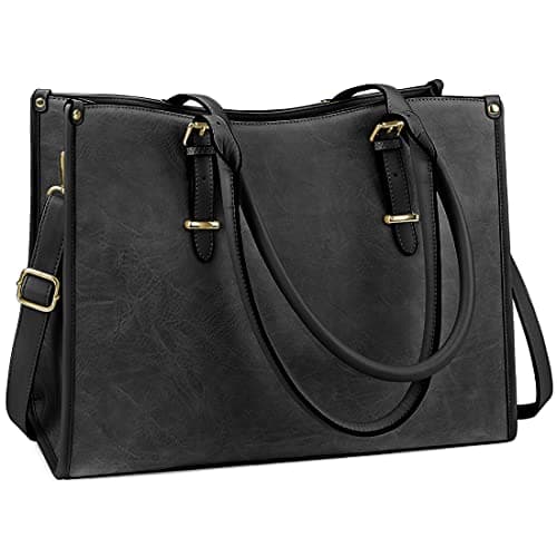 Image of NUBILY Laptop Bags for Women 15.6 inch Handbags Designer Laptop Tote Bag Large PU Leather Ladies Shoulder Bag for Work School Shopping Business (Black)