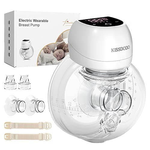 Image of KISSBOBO ABP-1508PRO Electric Breast Pump, Wearable Breast Pump Hands Free Portable,4 Modes 12 Levels, Low Noise Painless Rechargeable Wireless Electrical W/ 21/24MM Flanges(White 1PCS)