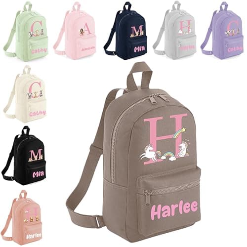 Image of The Baby Box UK Personalised Girls Rucksack Backpack Bag Fairy Animals Unicorns Mini School Club Nursery (Mushroom)