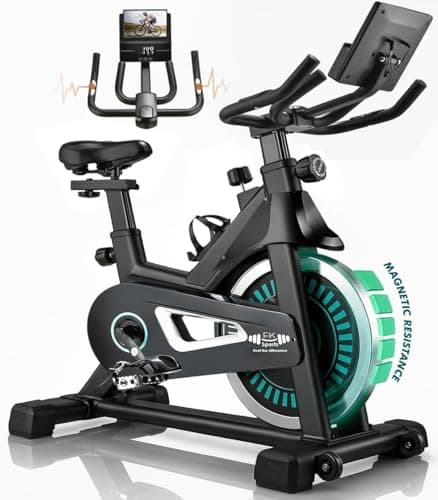 Image of FK Sports Exercise Bike with 10KG Flywheel Magnetic Spin Bike with Bluetooth Heart Rate Sensors LCD Display Adjustable Seat & Handlebar Quiet Stationary Bike for Home Gym 180KG (Magnetic Spin Bike)