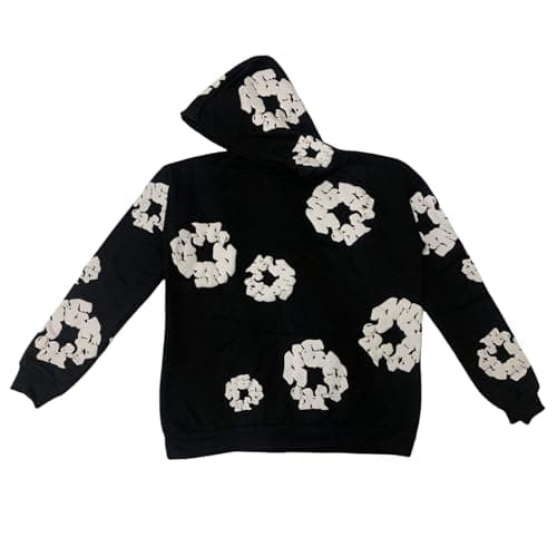 Image of Soosuihoo Men's Flower Puff Print Hoodie Oversized Graphic Vintage Y2K Aesthetic Hoodies Pullover Harajuku Gothic Sweatshirt Black（S