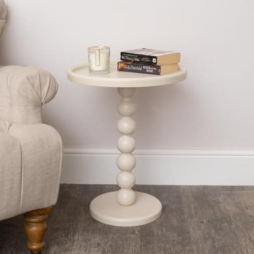 Image of Melody Maison Taupe Painted Round Wooden Bobble Side Table - 45cm x 56.5cm