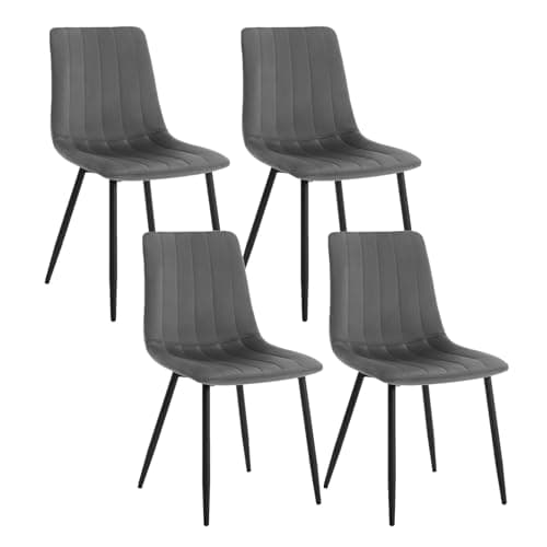 Image of Klihome Dining Chairs set of 4, Wide Padded Velvet Kitchen Chairs, Upholstered Seat with Backrest, Metal Legs, for Dining Room Living Room Bedroom Lounge, Dark Grey