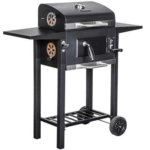 Image of George Foreman Large Charcoal BBQ in Black Outdoor Smoker Barbecue Portable BBQ with Lid Cover, Adjustable Grill and Integrated Temperature Gauge, for Home Garden Party Cooking, GFCSBBQL