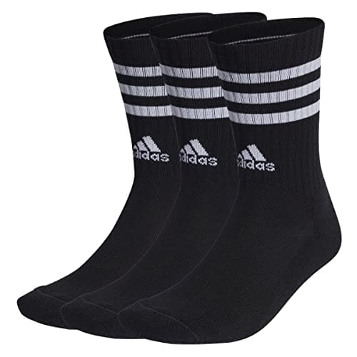 Image of adidas Unisex Kids 3-Stripes Cushioned Crew Socks 3 Pairs, Black/White, 7-8 Years