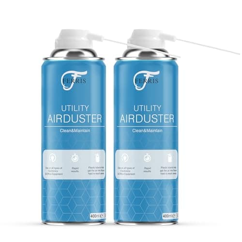 Image of FERRIS | Air Duster Can (2 x 400ml) Powerful Compressed Air Spray Can Cleans and Removes Dust & Debris | Use on Office Equipment Electronics Computers Laptops Printers Keyboards Cameras Consoles (2pk)
